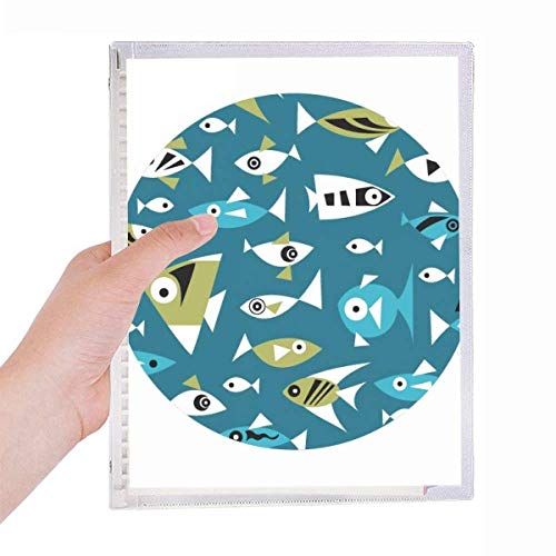 Cahier à spirale rechargeable avec motif poissons blocs de couleur froids format A5 pour notes