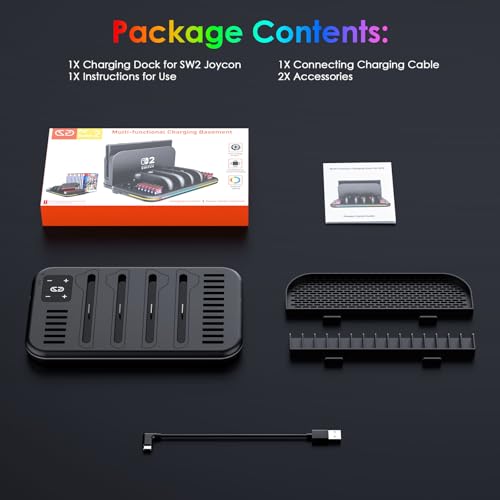 Image of Charging Dock for Nintendo Switch 2 Joy Con, RGB Docking Station for Joycons Controller, Switch 2 Accessories with 18 Game Card Slots