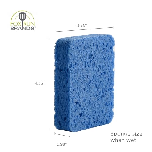 Image of Fox Run Blue Natural Cellulose Dish Sponges, Set of 12 Non Scratch Kitchen Sponges for Nonstick and Metal Pans