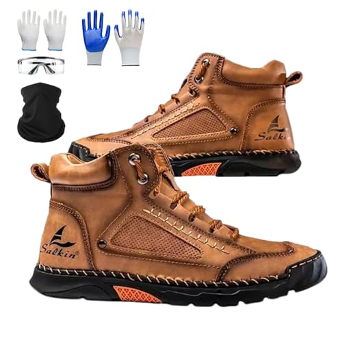 Sawbehind Mens Wide Leather Shoes for Hiking Working, Saw behind Men's Comfortable Handmade Boots–Waterproof, Arch Support, Spacious Toe Box, Non-Slip,Lightweight Breathable Outdoor Walking