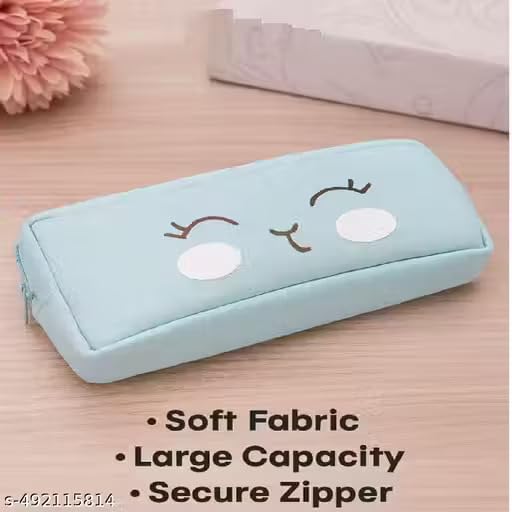 Image of Kawaii Blushing Face Pencil Pouch | Cute Blue Zipper Case for Girls & Kids (Blue)
