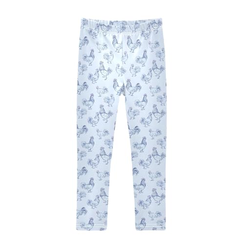 Blue Rooster Sketch Girls Leggings Athletic Pants Tights Stretch Bottom