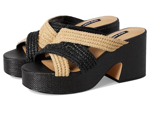 Nine West Sandalias de tacón Bemay para mujer, Negro/Natural, 39 EU
