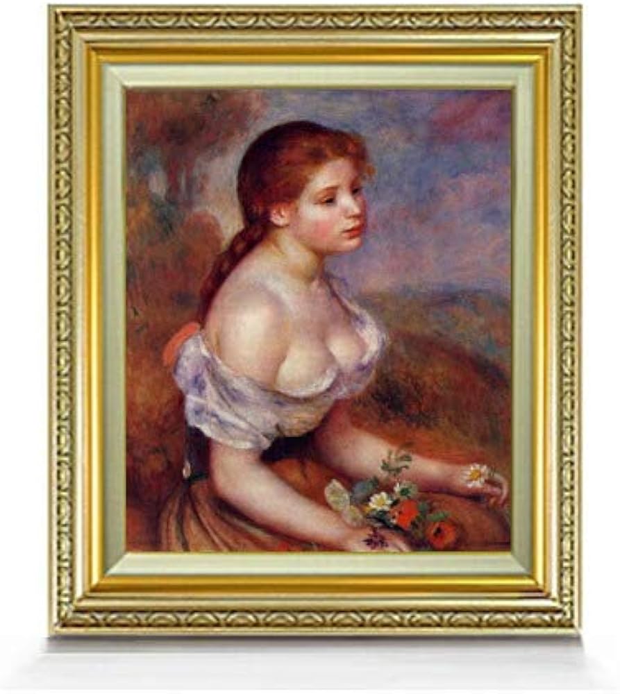 時間指定不可】 ルノワール 雛菊を持った若い娘の油絵 絵画/タペストリ