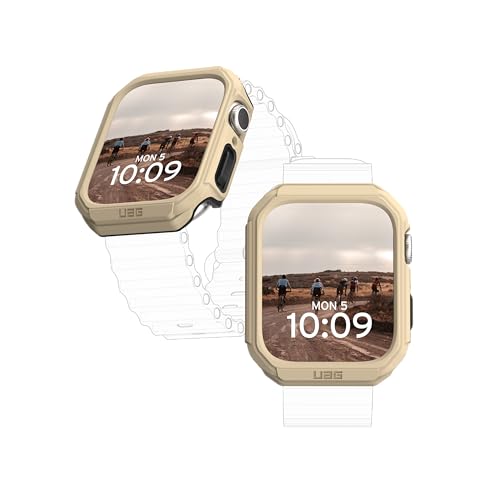 URBAN ARMOR GEAR UAG Compatible with Apple Watch Case 45mm iWatch Series 9/8/7 Civilian Rugged Military Grade Drop Proof Snap-On Protective Bumper Hard Case, Dune/Black