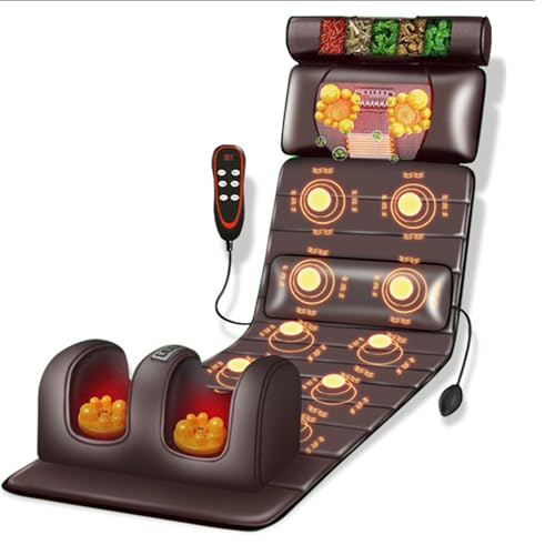 Genérico Colchoneta de Masaje Corporal Completo con Calor, Almohadilla Térmica Plegable Portátil con Masajeador, 10 Motores Vibradores, 9 Modos de Masaje, Almohada De Masaje Shiatsu para El Cuello