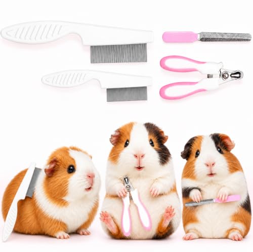 Guinea Pig Brush Kit Hamster Cleaning Grooming Comb with Nail Clipper Trimmer Nail Files - Professional Small Animal Grooming Tool for Rabbit Bunny Puppy Kitten Ferret