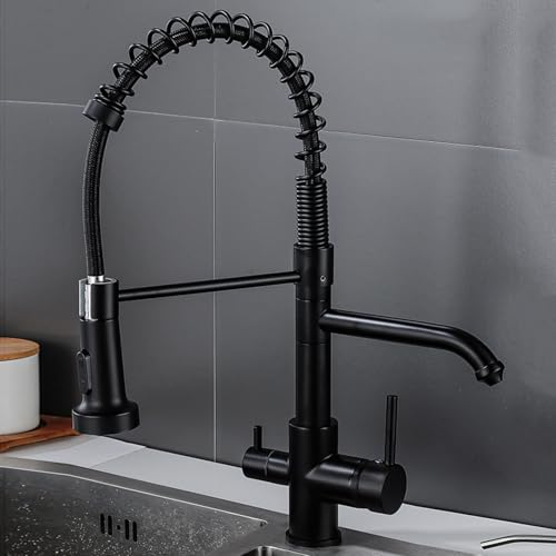 Mitigeur de cuisine en nickel brossé noir au design moderne et épuré 3 en 1