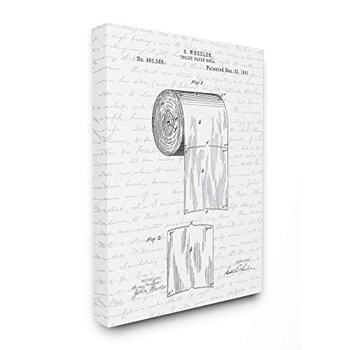 Stupell Industries Toilet Paper Roll Patent Black and White Bathroom, Design by Artist Lettered and Lined Wall Art, 30 x 40, Canvas