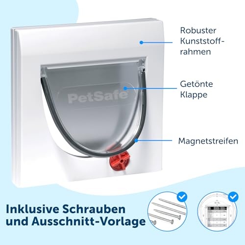 PetSafe Klassische Manuelle Katzenklappe mit 4 Verschlussoptionen - Flexibler Zugang, Robustes Design - Grau, Tunnel inklusive