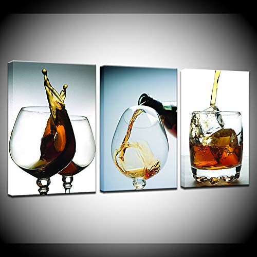 Cuadros en lienzo de copa de vino 30x50cm tríptico enmarcado moderno para pared de comedor
