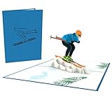 LuckeeCards® Ski Karte, 3D Pop Up Karte mit Skifahrer, z.B. als Gutschein für Skiurlaub, Winter Urlaub oder als Geschenk für Ski Fans, Skifahren Gutscheinkarte