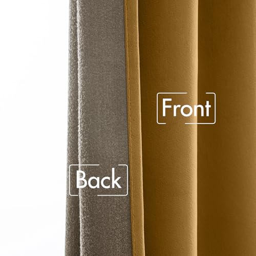 Image of MIULEE Gold Velvet Pinch Pleat Blackout Curtains W52 X L90 Inches | 2 Panels,Luxury,Thermal Insulated,Super Soft,Back Tab & Rod Pocket,for Bedroom Living Room