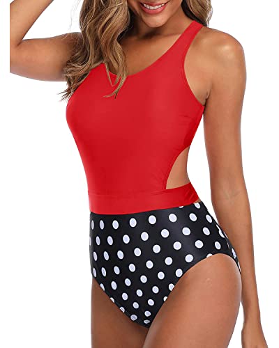 Tempt Me Red One Piece Swimsuits Tummy Control Cutout Bathing Suit For Teen Girls Zip Up Monokini M #TOP25