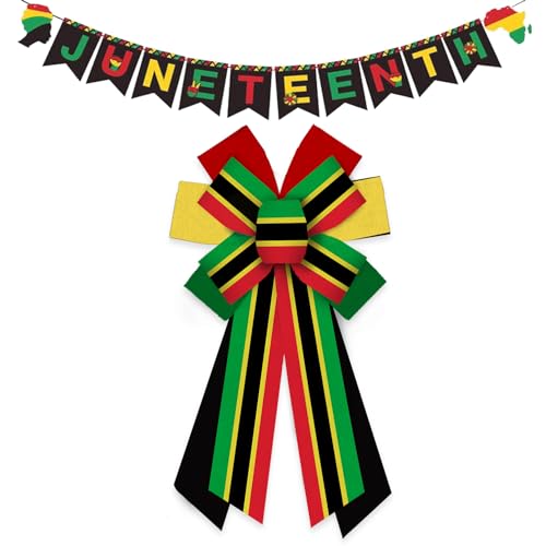 Estivaux Large Juneteenth Bows for Wreath, Black History Month Wreath Bows African American Tree Bows Black Freedom Patriotic Craft Bows for Front Door Kwanzaa Decorations