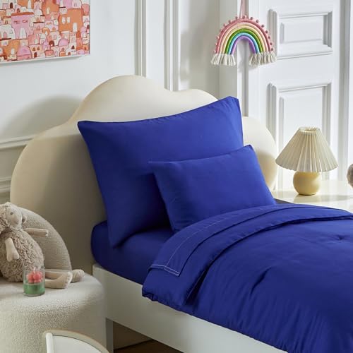 Image of Kids Comforter Sheet Set - Soft and Breathable Bed Set Includes Quilted Comforter, Fitted Sheet, Flat Top Sheet, Pillowcase and Toddler Pillowcase for Toddler - 5 Pieces Toddler Bedding Set Navy
