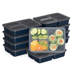 Bentgo Prep – 20-Piece 3-Compartment Reusable Meal Prep Containers with Lids, PFAS & BPA Free Materials, Durable, Microwave, Freezer, & Dishwasher Safe To Go Food Storage (Navy Blue)