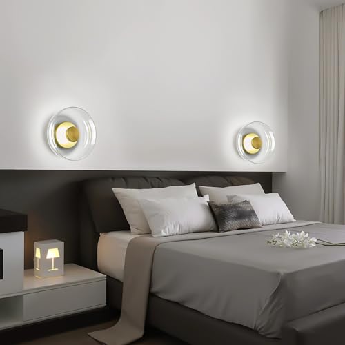 Image of Wall Sconces Set of Two Modern Glass Wall Sconce 6W 6000K LED Wall Sconce Light Bedroom Bedside Wall Lights for Living Room Hallway Dining Room