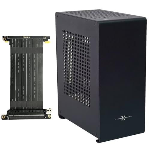 ZZEW A1P Mini-ITX Case with Dual PCI Riser, Black Aluminum