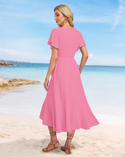 Image of AUSELILY Women Summer Midi Dresses Wrap Short Flutter Sleeve Elegant Dress