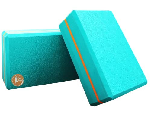Image of The Yogis High Density Foam Yoga Block Brick * [ Set of 2 ] * Large Size [ Free - Yoga Belt ] Made in India (Blue)