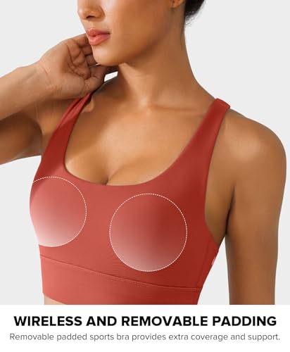 Image of BRXL High Support Padded Scoop Neck Sports Bras for Women Criss Cross Back Strappy Workout Gym Running Tennis Bra Red