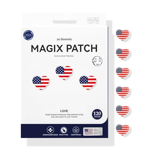 Jo Dominic MAGIX Patch American Flag Heart Pimple Patches for Face Spot Stickers Cute & Fashion Hydrocolloid Acne Patches – Absorbs Oil, Covering Zits and Blemishes with Salicylic Acid (120 Count)