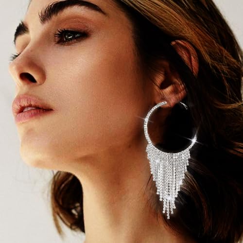 EARENT Rhinestone Earrings Silver Dangling Chandelier Earring for Women2