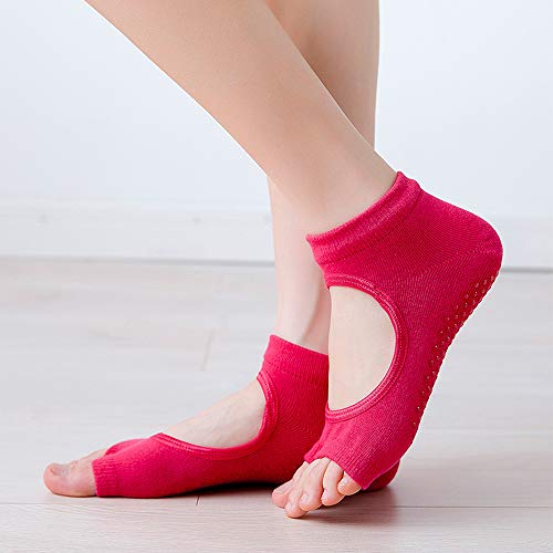 Vanktion 2 Pairs Open Toe Yoga Socks For Women Non Slip Grip Sock For Pilates Sports (Orange And Rose Red) #TOP2