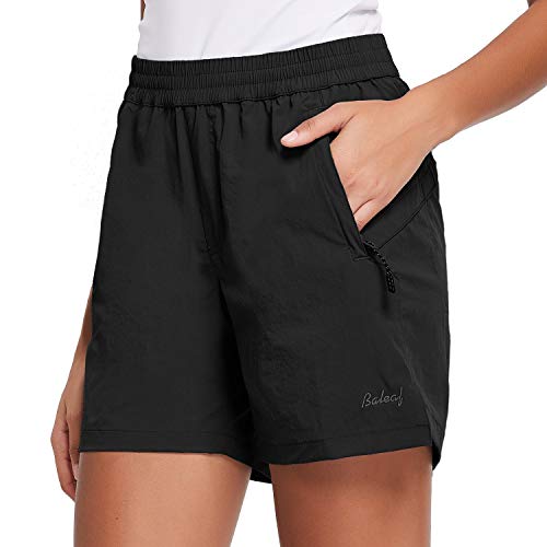 BALEAF Women s 5  Athletic Shorts Quick Dry Lightweight for Hiking, Workout, Running with Zipper Pocket UPF 50+ Black Size XL