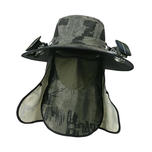Menolana Solar Fan Hat Adjustable Sun Protection Wit Neck Flap and Face Cover Wide Brim Sun Fishing Hat Rainproof for Garden Fisherman, Green
