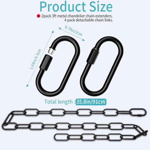 Image of 2 Pack 3 Feet Industrial Black Light Fixture Chain, Plant Hanging Chain, with Detachable Link, Maximum Load is 60 Pounds