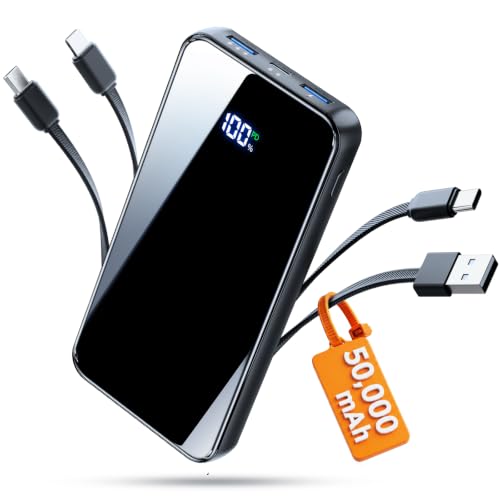 Image of 50000mAh Portable Charger, Built-in 4 Cables,22.5W Fast Charging Power Bank | Up to 65% in 30 Minutes, Charge 6 Devices,USB C External Battery for iPhone 17 /16 /15 Samsung iPad,Android,Travel Essentials