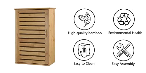 Giofanzo Bamboo Wall Cabinets, Wooden Medicine Cabinet With Single Door And Adjustable Shelves, Multifunctional For Bathroom,Kitchen,Laundry,Over The Toilet Storage Cabinet, 14.5Lx6.5Wx21H #TOP5