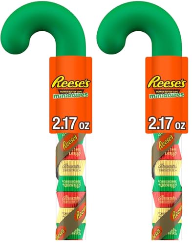 REESE'S Miniatures Milk Chocolate Peanut Butter Cups, Christmas Candy Plastic Cane, 2.17 oz (Pack of 2)