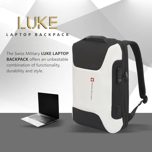 Image of SWISS MILITARY LUKE 23L 15.6 inch Laptop Backpack for Men & Women, Polyester, Padded Laptop & iPad Compartment, USB A & C Charging Port, TSA Lock, Multiple Quick Access Pockets, Keychain Holder