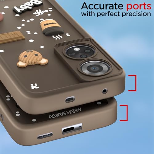 Image of Pikkme Back Cover for Oppo Reno 8T | Cute Fun Cartoon 3D Bear Silicone Full Body Protection Bumper Case (Brown)