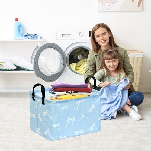 Image of Kids Storage Basket, Blue Bowknot Laundry Hamper