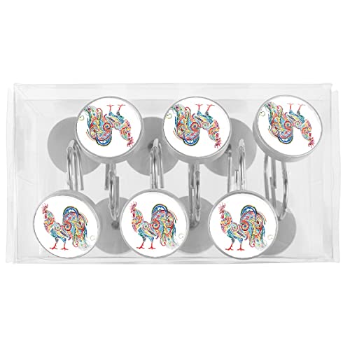Colored Rooster Shower Curtain Hooks Set Of 12,Crystal Glass Decorative Shower Curtain Rings Bathroom Hook #TOP1