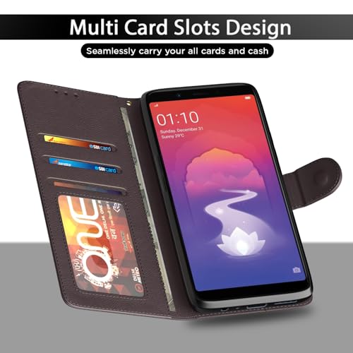 Image of Pikkme Realme 1 Flip Case Leather Finish | Inside TPU with Card Pockets | Wallet Stand and Shock Proof | Magnetic Closing | Complete Protection Flip Cover for Realme 1 (Coffee)