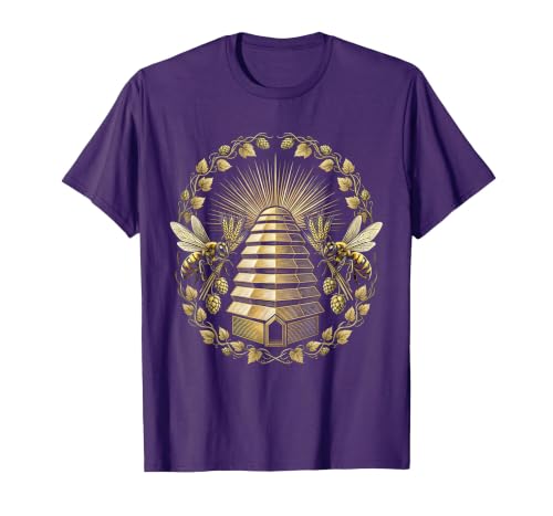 Beehive Brewery Bees Barley and Hops Graphic T-Shirt, Men, Purple, Large