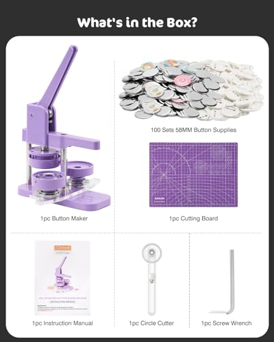 Alldeer Button-Maker-Machine 58mm/2.28in, Picture Button Press Machine, with 100Sets Plastic Button Maker Supplies, Button PinMaker Machine Approx.2.25in, Photo Button Maker Machine for Party DIY Tool