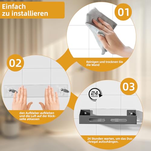 Wisfame Estanteria Ducha Sin Taladrar，2 Piezas Estanteria Baño, Organizador Baño Adhesivas con 8 Ganchos, Soporte Ducha Pared (Gris - imagen 6