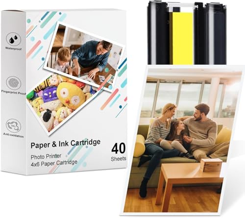 Para Amber M100/M200 4x6' Papel fotográfico 40 hojas + 1 cartuchos de tinta | Kit de recarga de impresora de sublimación de tinte | Impermeable y a prueba de oxidación | Listo para pantalla