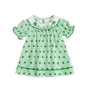 Toddler Girl St. Patricks Day Outfit Irish Lucky Clover Plaid Dress