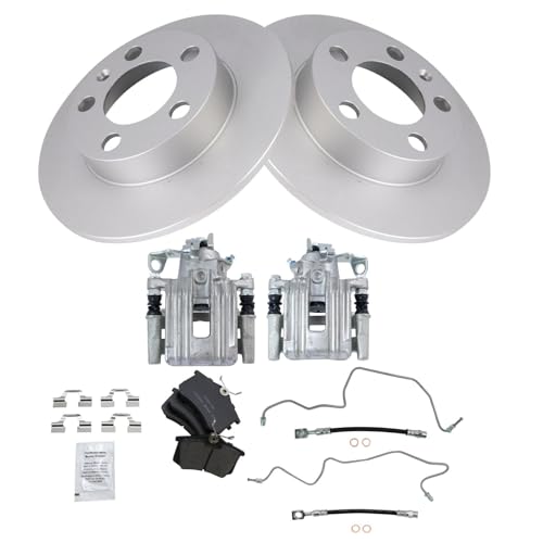 Image of TRQ Rear Brake Pad and Rotor Set Ceramic Coated Rotors Calipers Compatible with 1999 Volkswagen Jetta