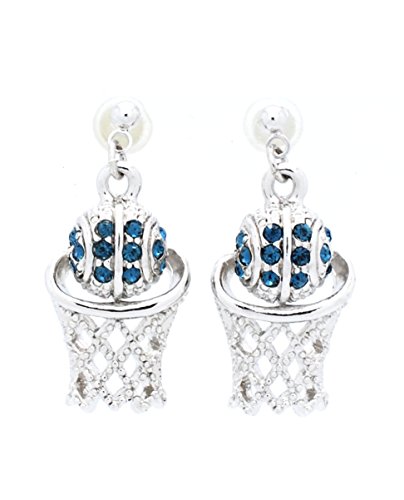 BASKETBALL HOOP POST EARRINGS - CRYSTAL BASKETBALL EARRINGS - NAVY