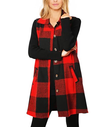 Women's Plaid Vest Buffalo Casual Lapel Open Front Sleeveless Cardigan Jacket Coat with Pockets2