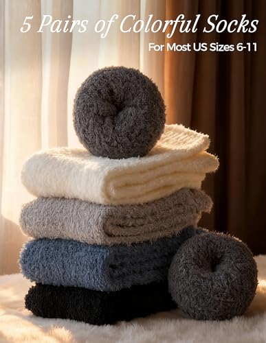 Image of TEHOOK Warm & Cozy Gifts for Women, Fluffy Fuzzy Plush Sleeping Slipper Socks - Soft Warm Fabric