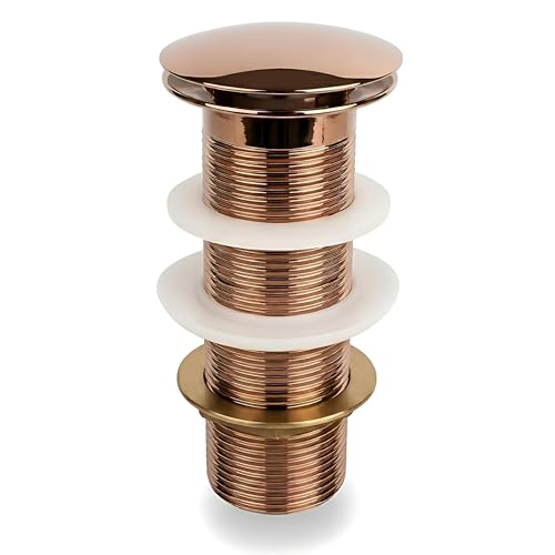 Image of BASSINO Premium 5 Inch Brass Waste Coupling /Washbasin Drainer /Rust-Proof Pop-Up for Basin /Drain Stopper for Tabletop, Wall-Mount & Pedestal Wash Basins(Glossy-Rosegold)